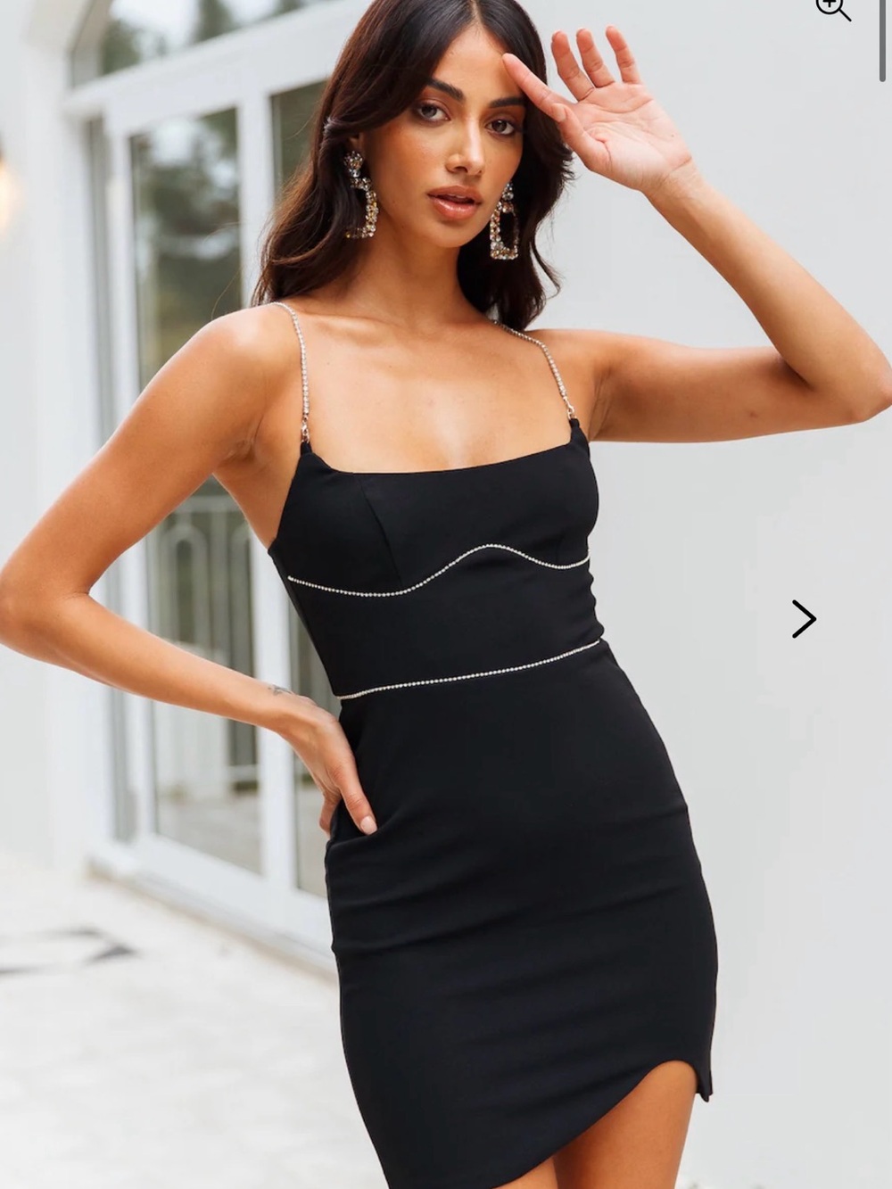 Hello Molly Ideal Dinner Date Black Rhinestone-Trim Bodycon Mini Dress